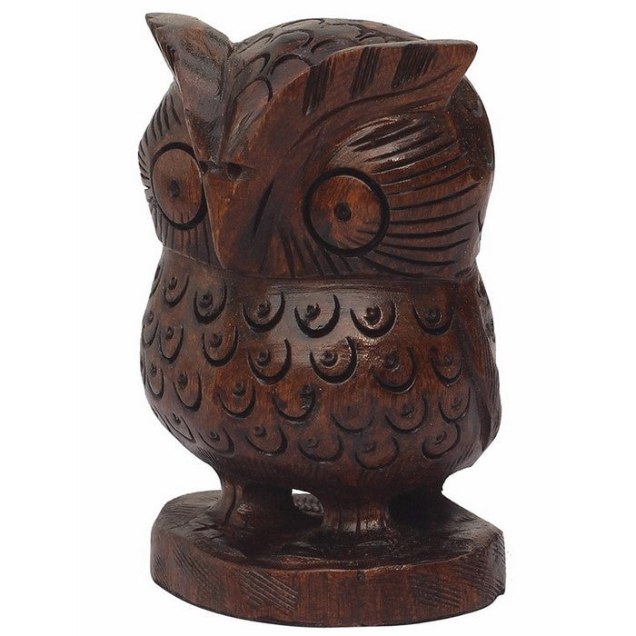 Handmade Vintage Look Brown Angry Owl Statue In Wood  Benzara Brand