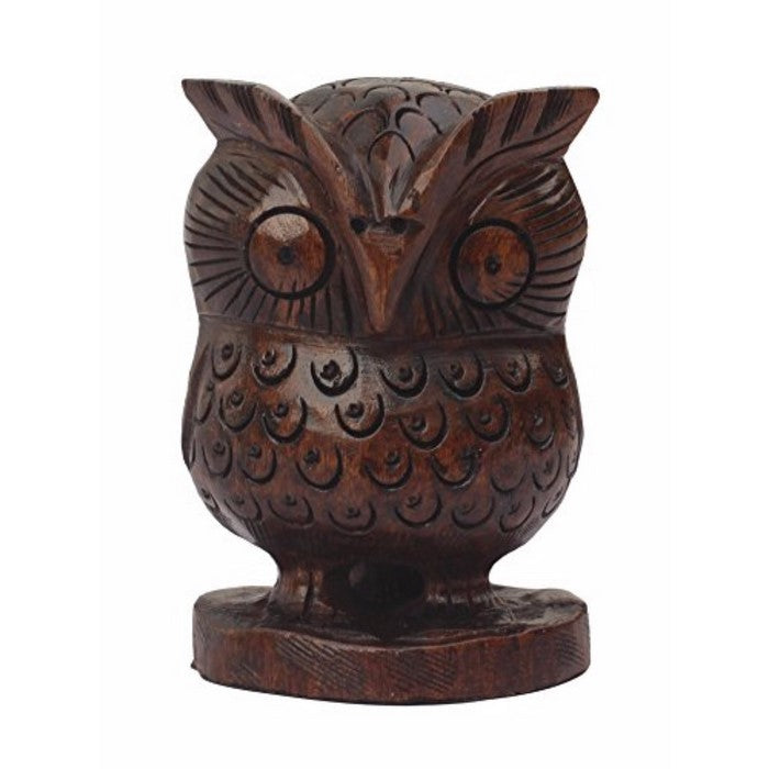 Handmade Vintage Look Brown Angry Owl Statue In Wood  Benzara Brand
