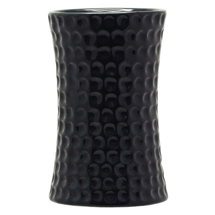 Handmade Black Bathroom Tumbler In Ceramic With Dimpled Pattern By Benzara