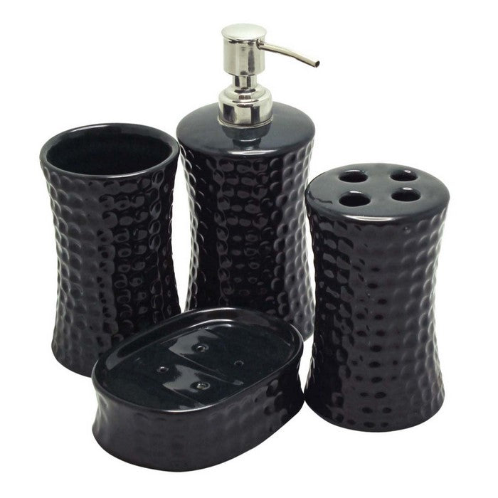 Handmade Black Bathroom Tumbler In Ceramic With Dimpled Pattern By Benzara