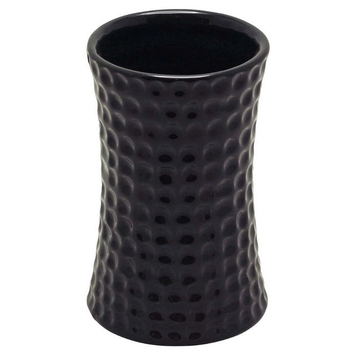 Handmade Black Bathroom Tumbler In Ceramic With Dimpled Pattern By Benzara