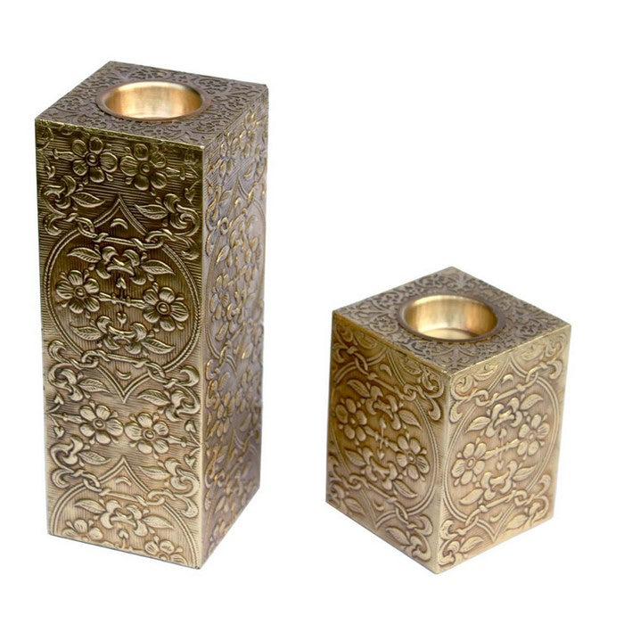 Handmade Antique Look Pillar Shaped Candle Holder In Wood Benzara Brand