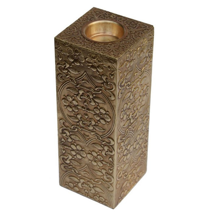 Handmade Antique Look Pillar Shaped Candle Holder In Wood Benzara Brand