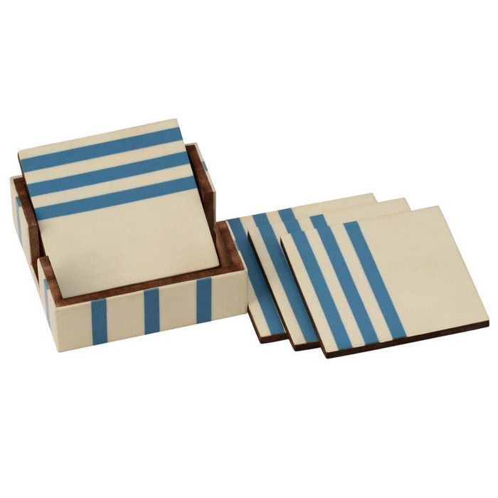 Square Coasters In Set Of 4 With Holder Handmade In Wood By Benzara