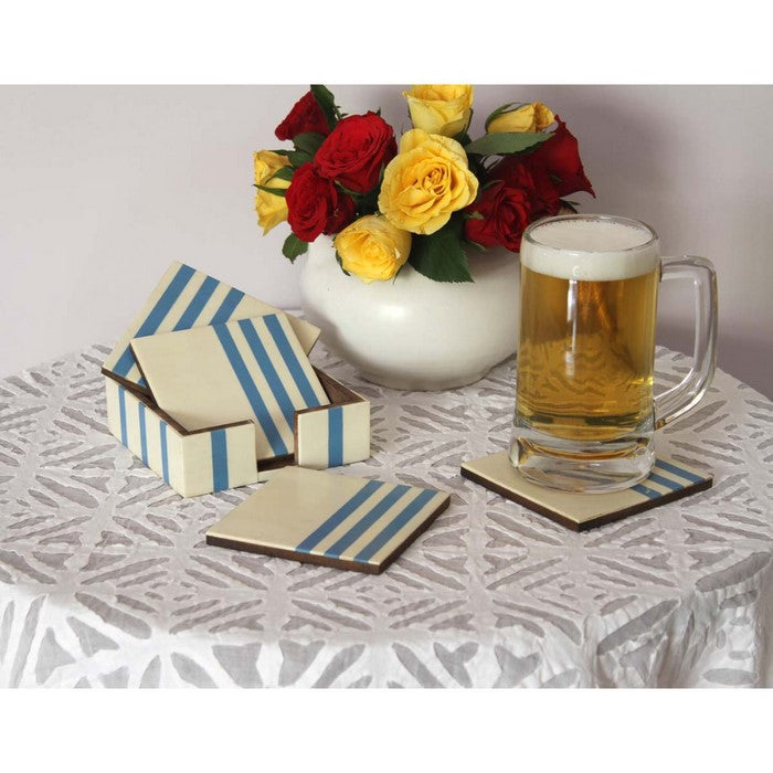 Square Coasters In Set Of 4 With Holder Handmade In Wood By Benzara