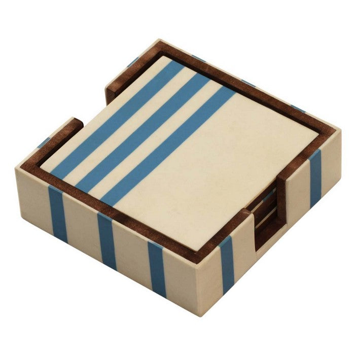 Square Coasters In Set Of 4 With Holder Handmade In Wood By Benzara