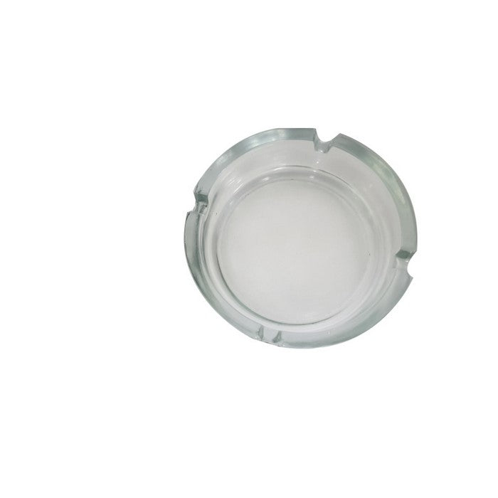 Minimalistic Round Ashtray In Clear Glass With 4 Cigarette Slots Benzara Brand