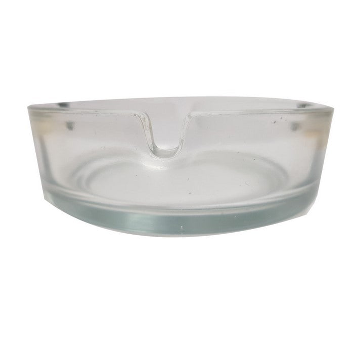Minimalistic Round Ashtray In Clear Glass With 4 Cigarette Slots Benzara Brand