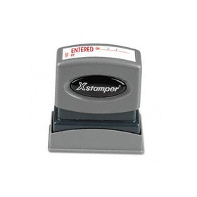 Xstamper 1822 ENTERED ON/BY with Space for Name and Date, Pre Inked Laser Engraved Rubber Stamp, Red Ink, Impression Size: 1/2" x 1-5/8"