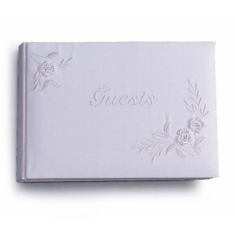 Darice VL2016-01, Guest Book White with Embroidery