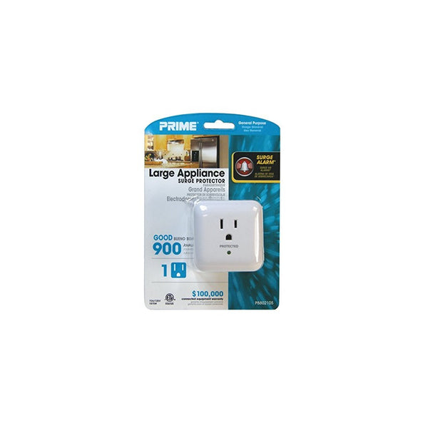 Prime PB802105 1 Outlet 900 Joule Surge Tap, End of Service Alarm, White