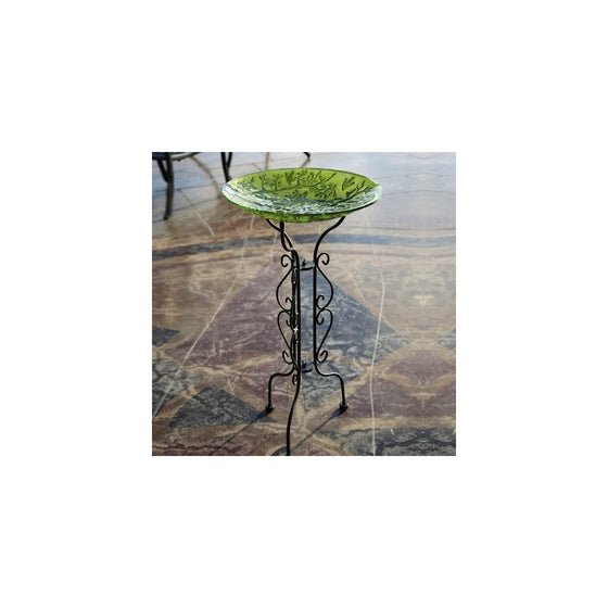 Evergreen Tall Black Metal Scroll Bird Bath Stand - 12.5”L x 12.5" W x 34" H