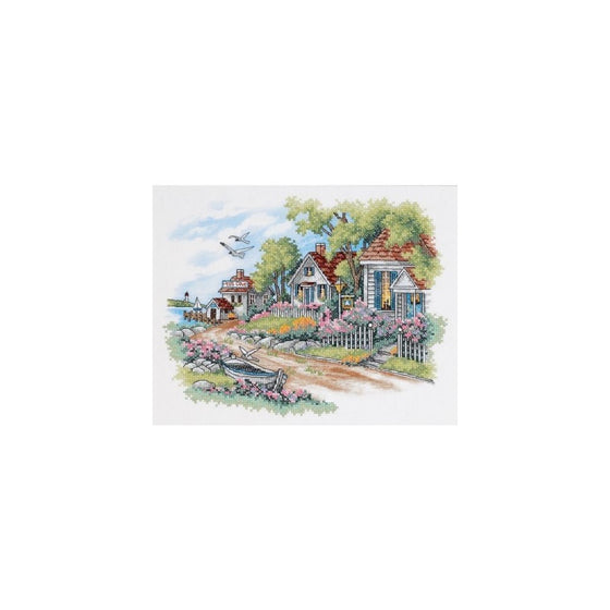 Dimensions Cottages By The Sea Stamped Cross Stitch Kit: 14x11