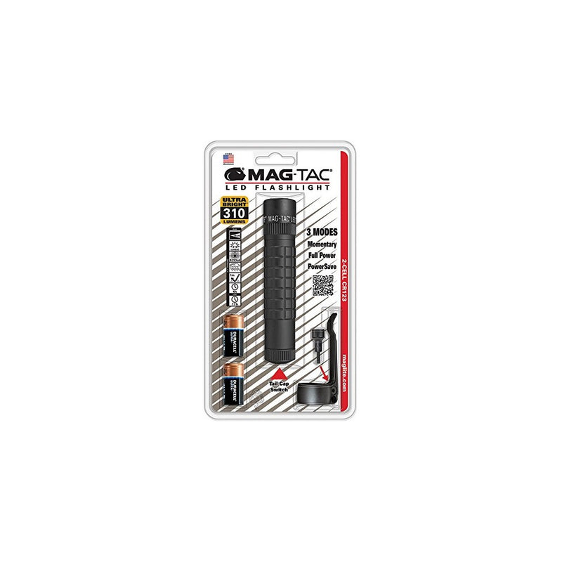 Maglite Mag-Tac LED 2-Cell CR123 Flashlight - Plain-Bezel, Matte Black