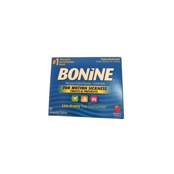 Bonine For Motion Sickness Chewable Tablets, Raspberry Flavored, 16 Tablets (3 Pack)