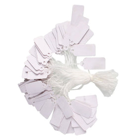 100 Pcs Price Label Tags with Hanging String for Jewelry Display 23 x 13mm White