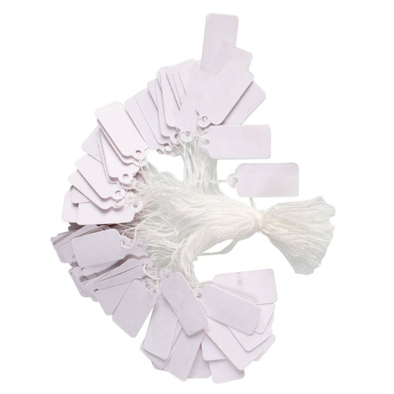 100 Pcs Price Label Tags with Hanging String for Jewelry Display 23 x 13mm White