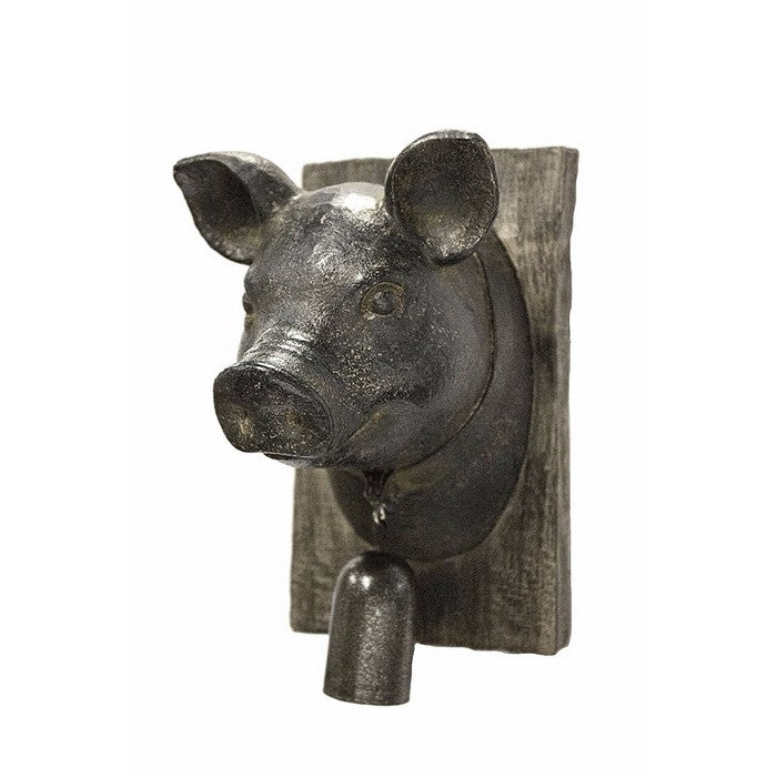 Striking Pig Head With Bell Wall Plaque, Brown