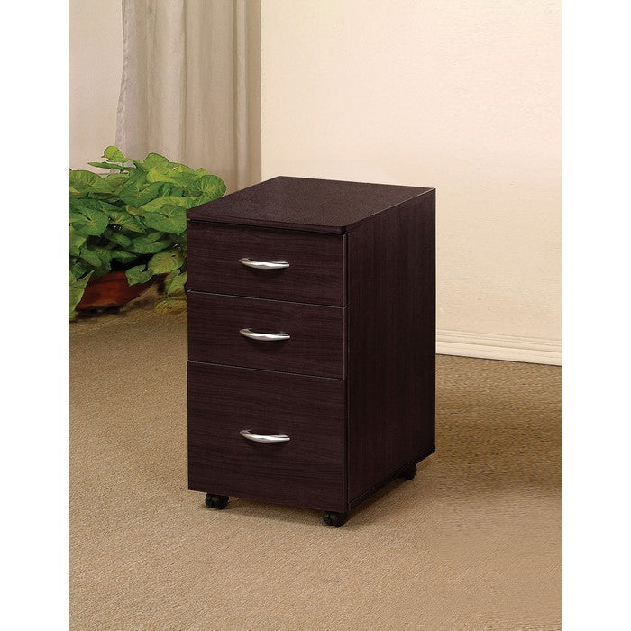 3 Drawer Wooden File Cabinet With Casters and Metal Handles, Brown