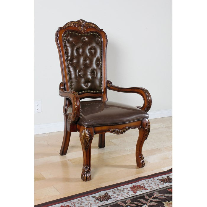 Carved Wooden Frame Leatherette Arm Chair with Claw Legs, Brown