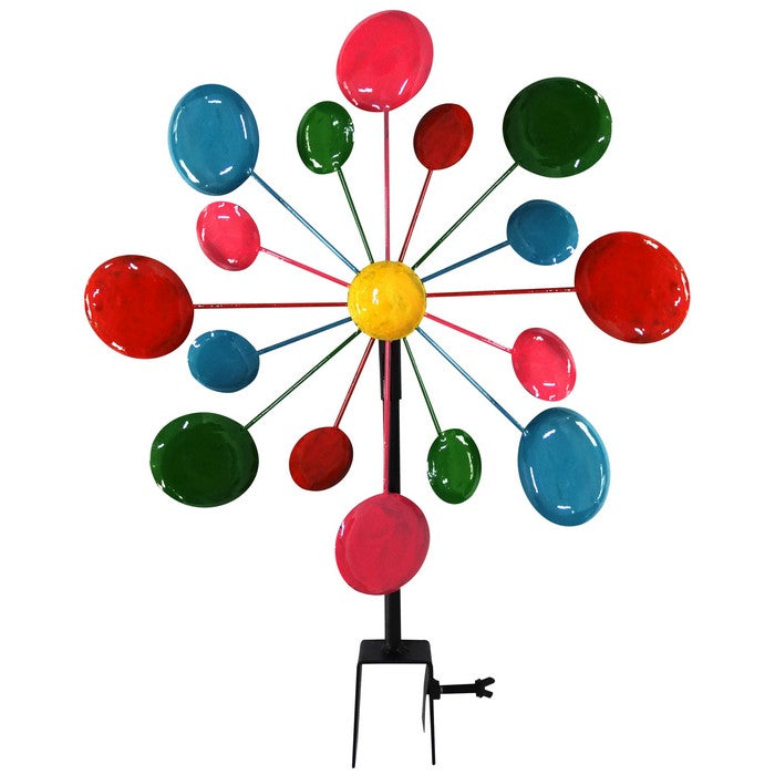 Multi-Color Metal Circles Windmill With Stake & Fence Topper