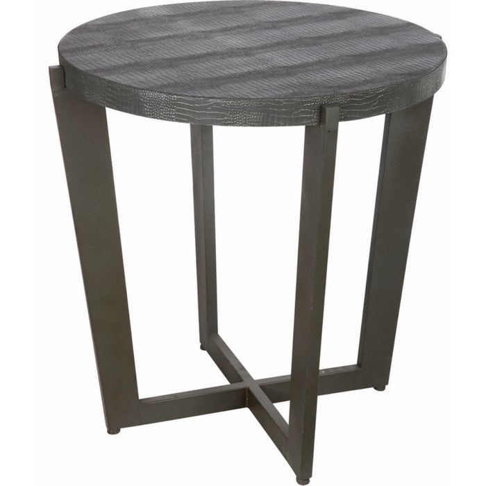Chicly Supreme Occasional Table, Iron/Wood/Faux Leather
