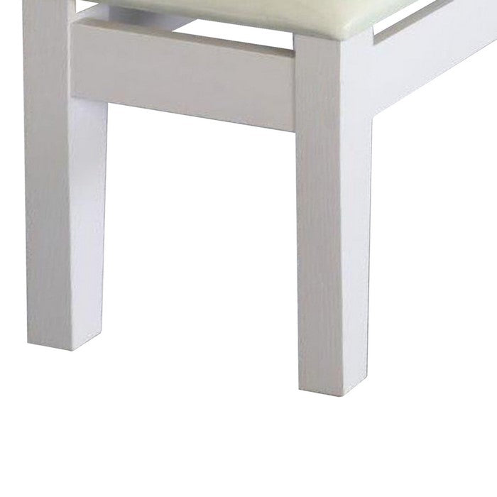 17.50 Inch Wooden Frame Padded Vanity Stool, White