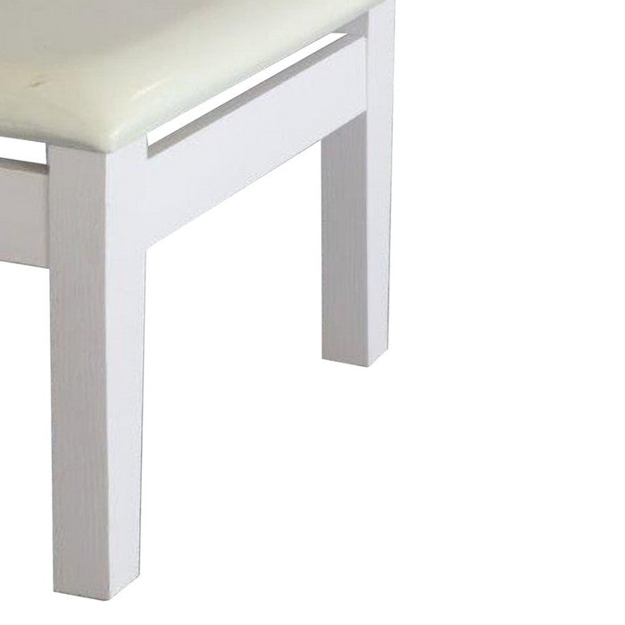 17.50 Inch Wooden Frame Padded Vanity Stool, White