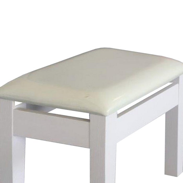 17.50 Inch Wooden Frame Padded Vanity Stool, White