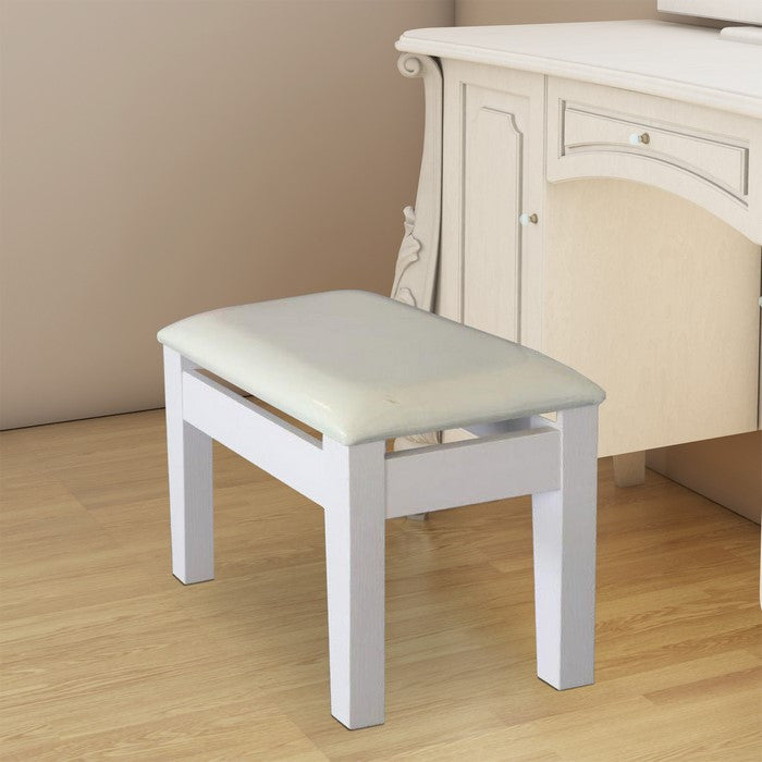 17.50 Inch Wooden Frame Padded Vanity Stool, White