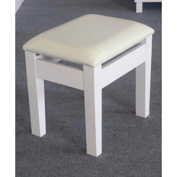 17.50 Inch Wooden Frame Padded Vanity Stool, White