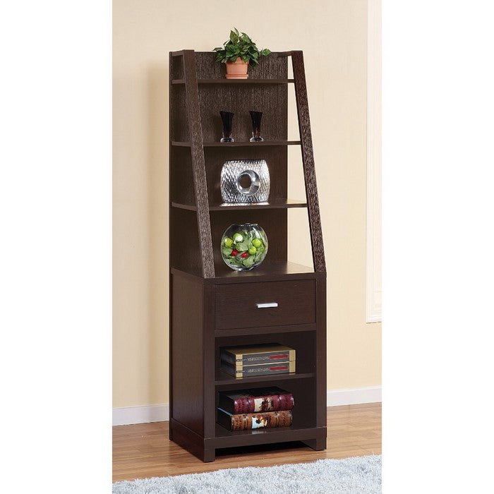 60 Inch Wooden Media Tower with 6 Open Shelves, Brown