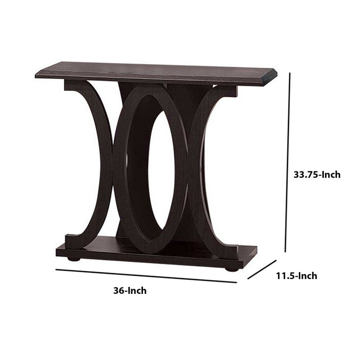 Stylish Console Table With Base Shelf, Dark Brown