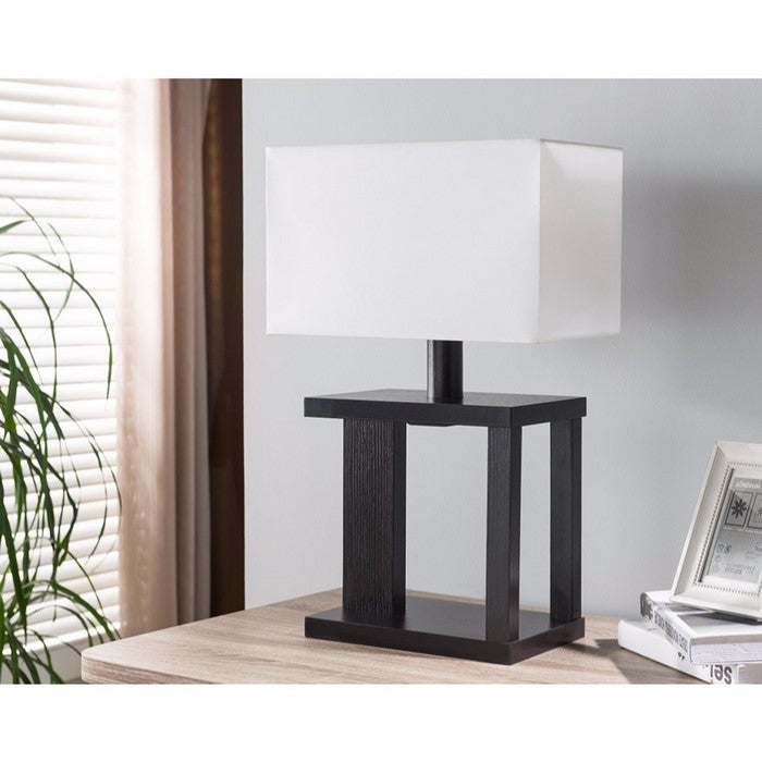 23.5 Inch Wooden Base Lamp with Rectangular Shade, Brown
