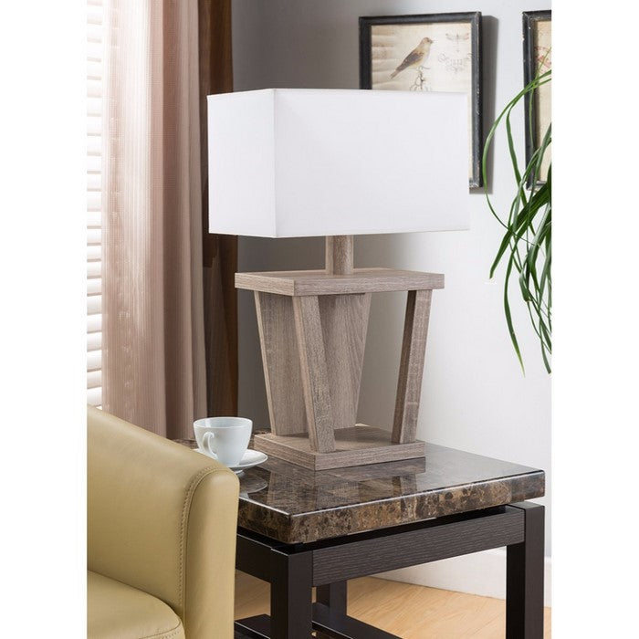 23 Inch Wooden Base Lamp with Rectangular Shade, Taupe