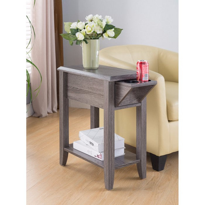 Elegant Beveled Edge Chairside Table, Gray