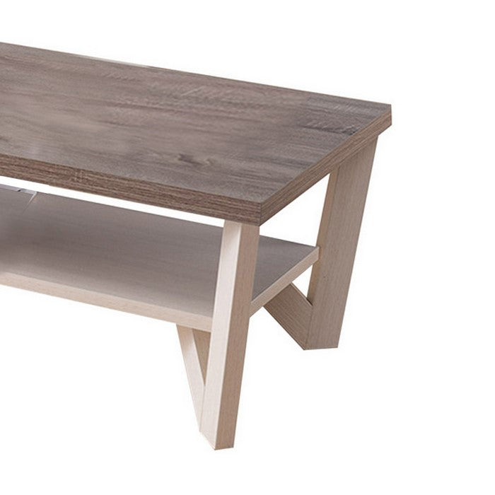 Stylish Center Display Coffee Table, Brown and White
