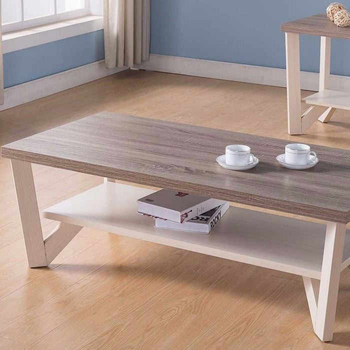 Stylish Center Display Coffee Table, Brown and White
