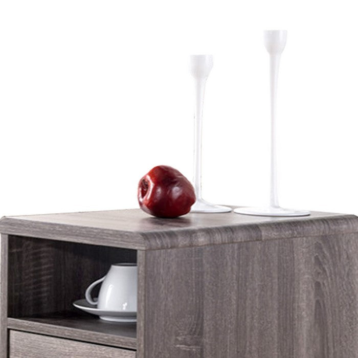 Elegant Chairside Table With Display Shelves and Drawer, Gray