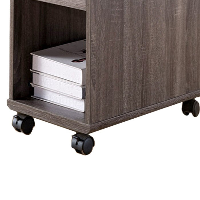 Elegant Chairside Table With Display Shelves and Drawer, Gray
