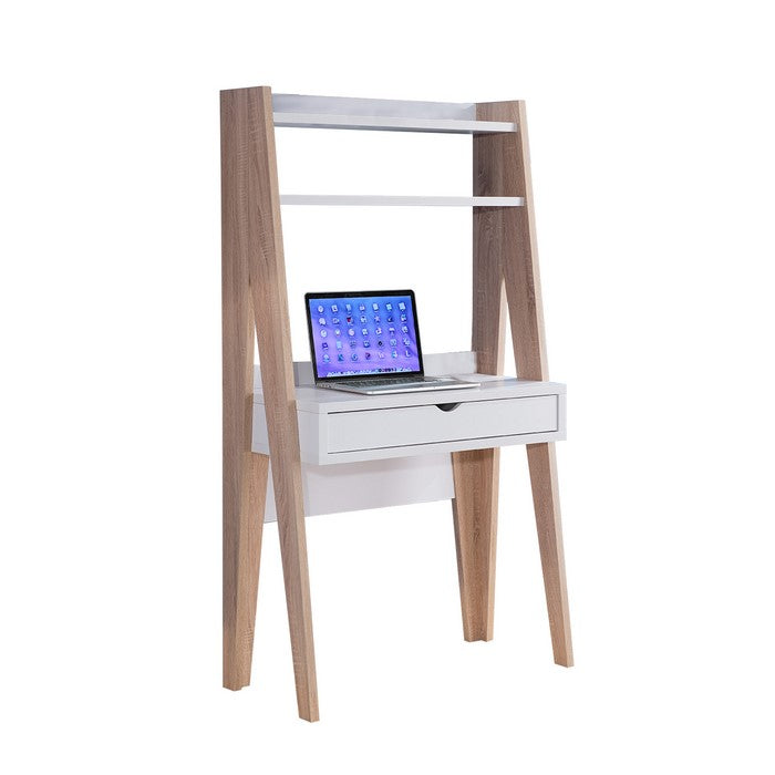 Huge Adorning Computer Desk With Drawer, Light Brown and White
