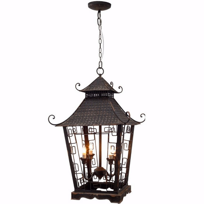 30 Inches Pagoda Shape Metal Frame Chandelier, Black