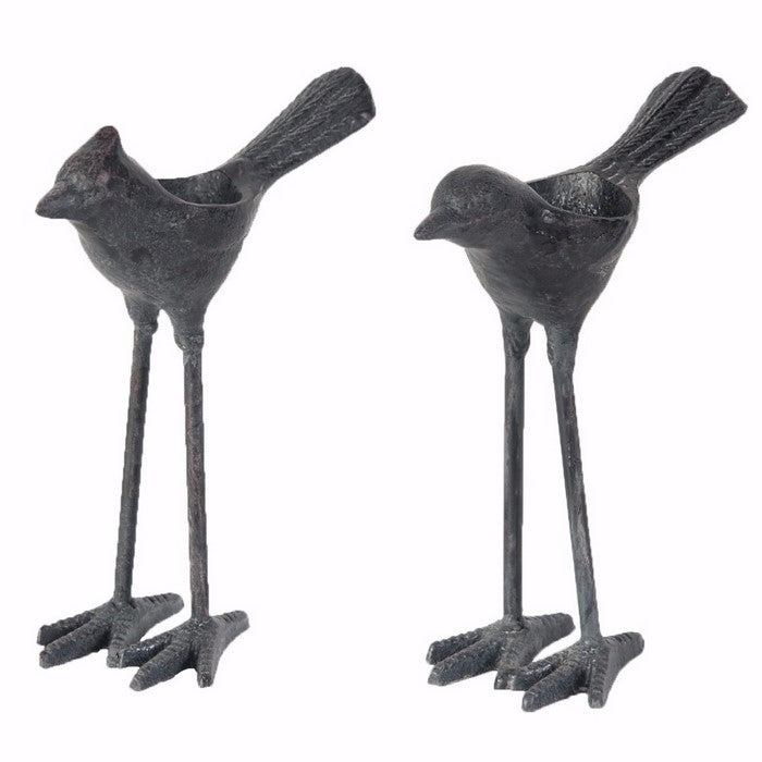 Visually Flashy Set Of 2 Cast Iron Bird Tea Light Holders