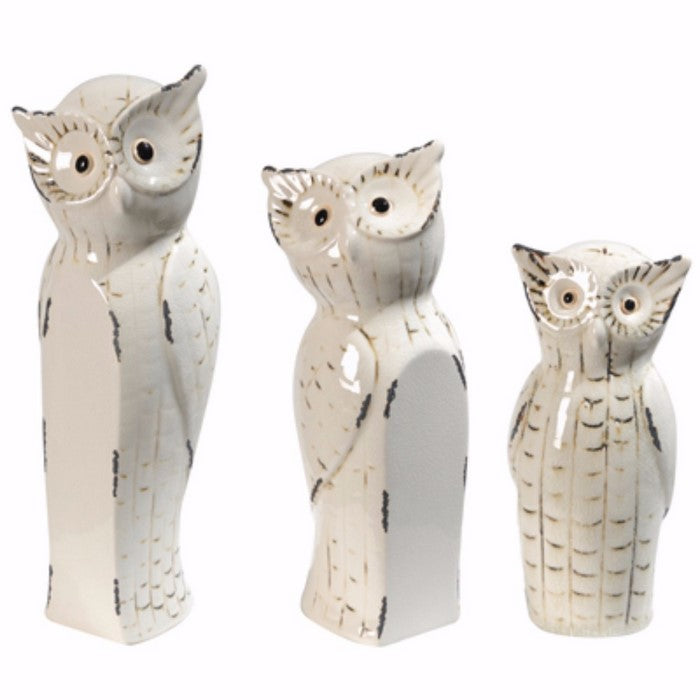 decorative Ceramic White Owls, Set of 3