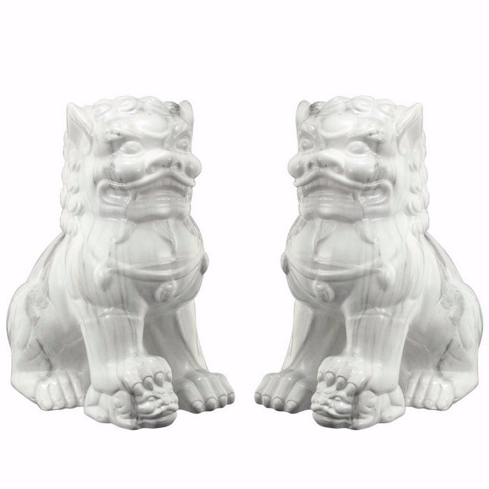Set Of Two -Guardian Lion Bookends -Glossy White