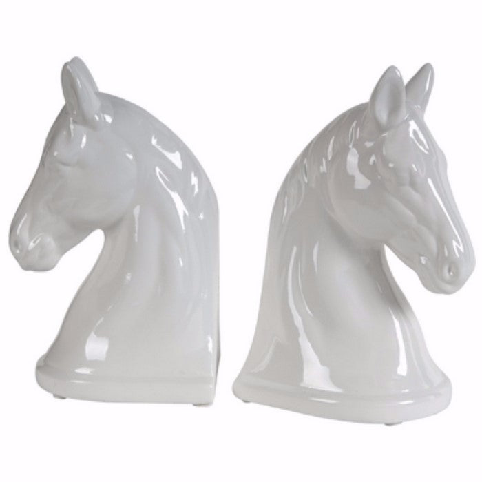 Jubilee Horse Head Bookends, High-Gloss White-Set Of Two -