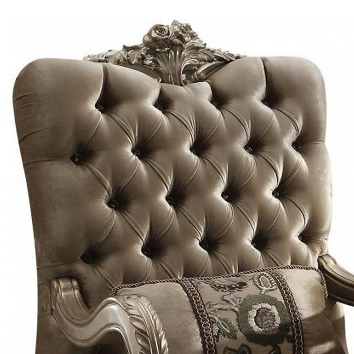 Dresden Chair with 1 Pillow, Bone Velvet & Gold Patina