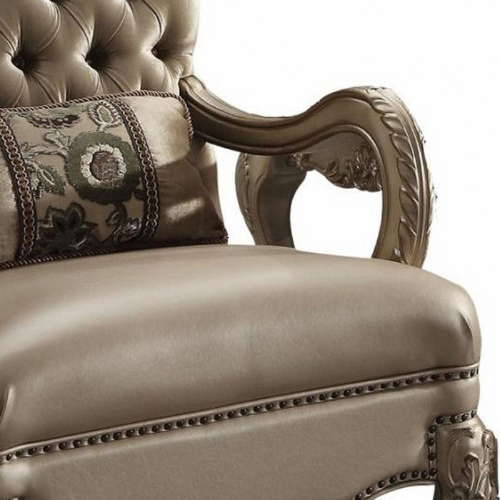 Dresden Chair with 1 Pillow, Bone Velvet & Gold Patina