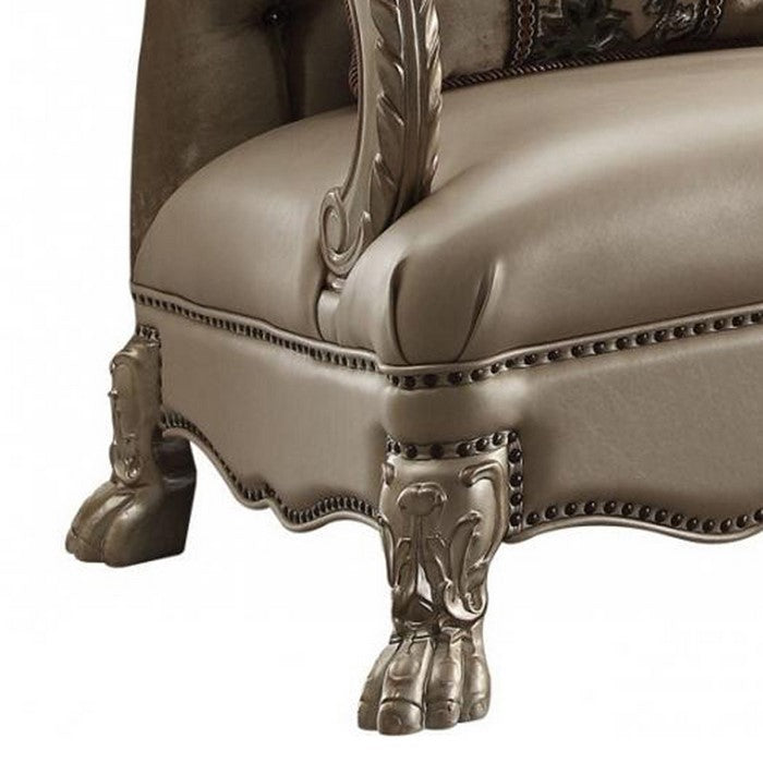 Dresden Chair with 1 Pillow, Bone Velvet & Gold Patina