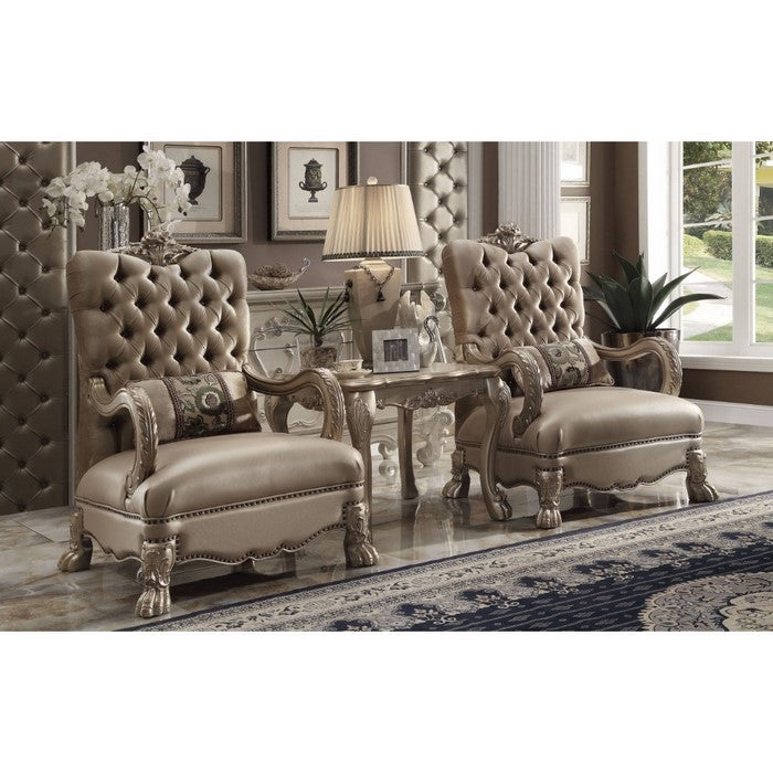 Dresden Chair with 1 Pillow, Bone Velvet & Gold Patina